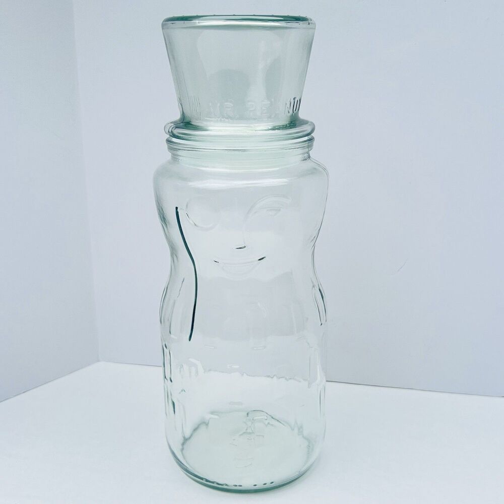Vintage Mr. Peanut Planters Glass Jar With Top Hat Lid 1991 75th Anniversary